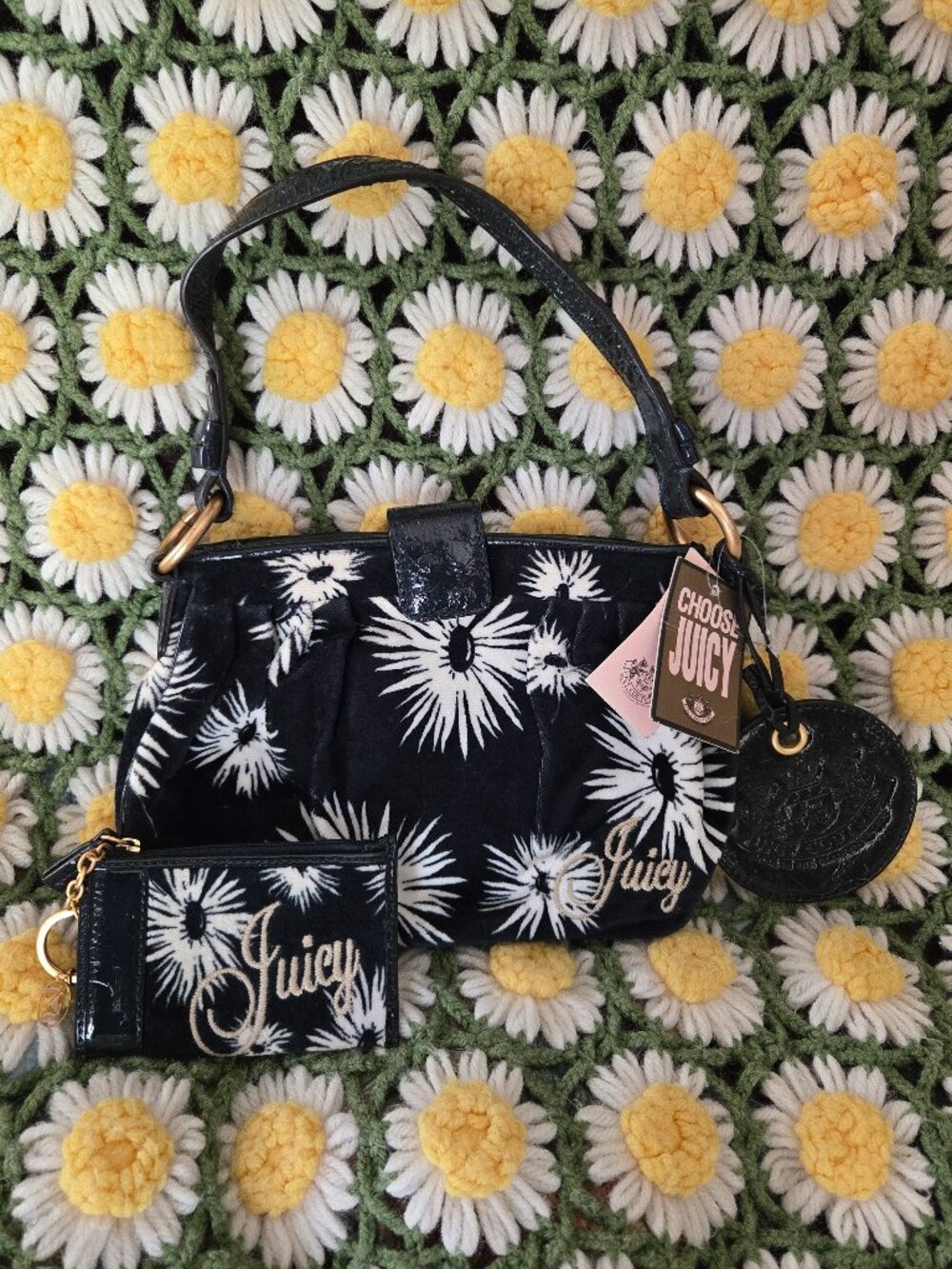 Juicy Couture Blue Poinsettia Handbag and Keychain Wallet
